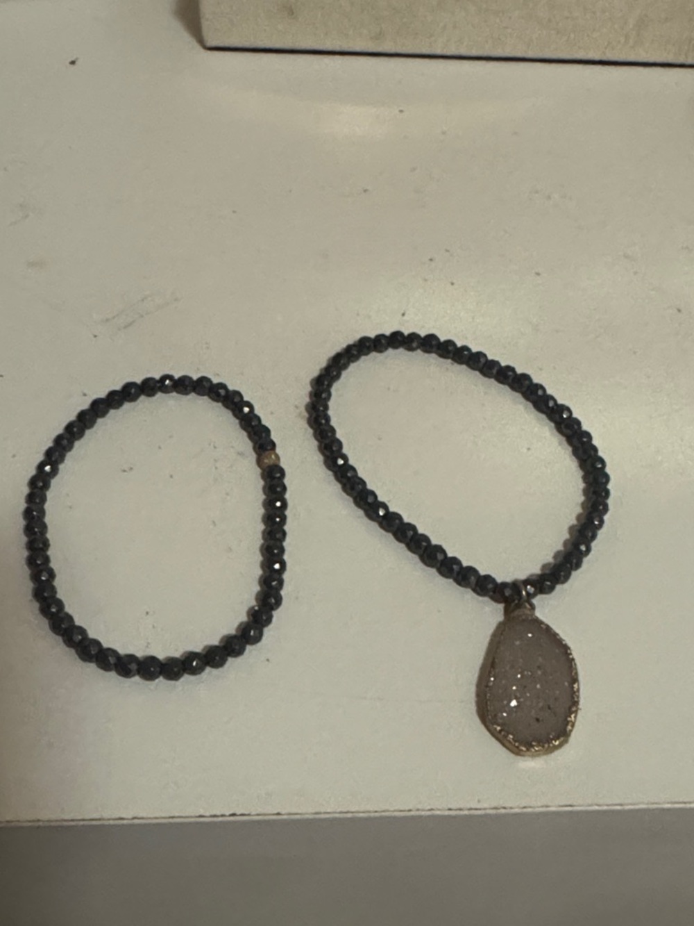 Black Beaded Bracelet Set with Druzy Pendant - Unbranded